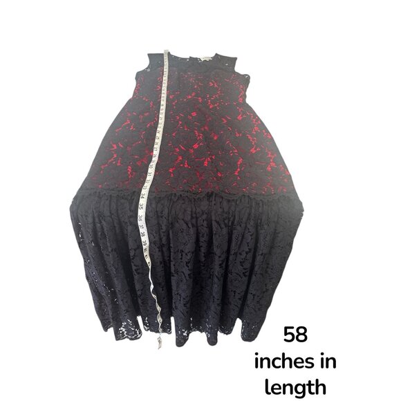 Milly Black Red Lace Sleeveless Midi Dress Size 10 Made in USA Floral Overlay Co - Picture 12 of 12